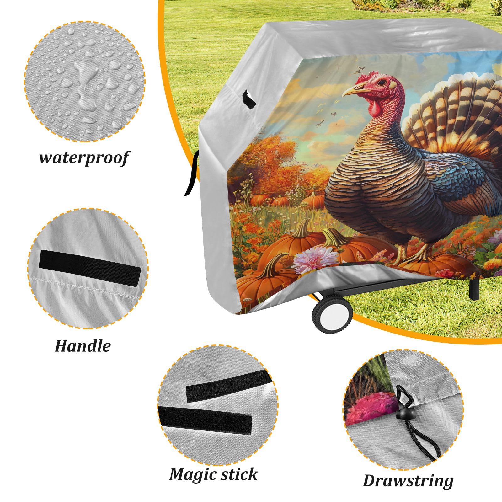 Copertura per barbecue di alta qualità, impermeabile, resistente allo sbiadimento, resistente, adatta per griglie fino a 25 in campo di zucca in Turchia
