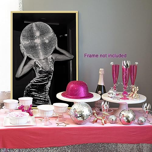 Miniatura 3 de Póster artístico vintage de pared con diseño de bola de discoteca Hot Girl en blanco y negro, impresiones en lienzo moderno para sala de estar,
