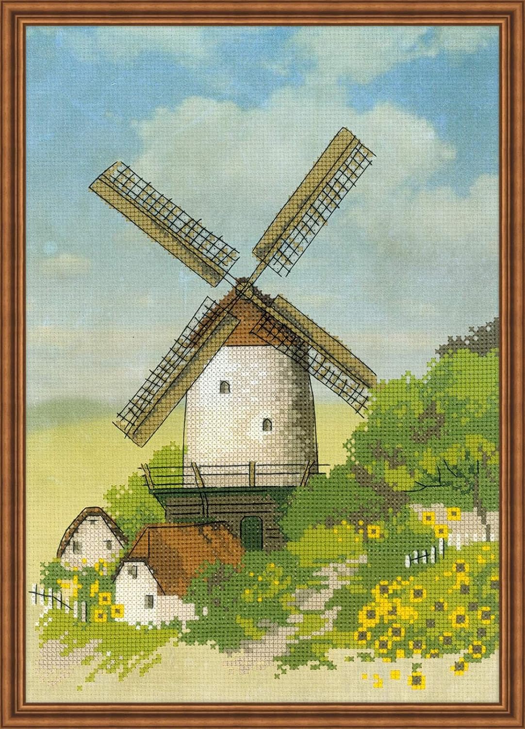 RIOLIS 0045 PT - Windmill - Counted Cross Stitch Kit 8¼" x 11¾" Zweigart 14ct. AIDA with Pre-printed Background 14 Colors