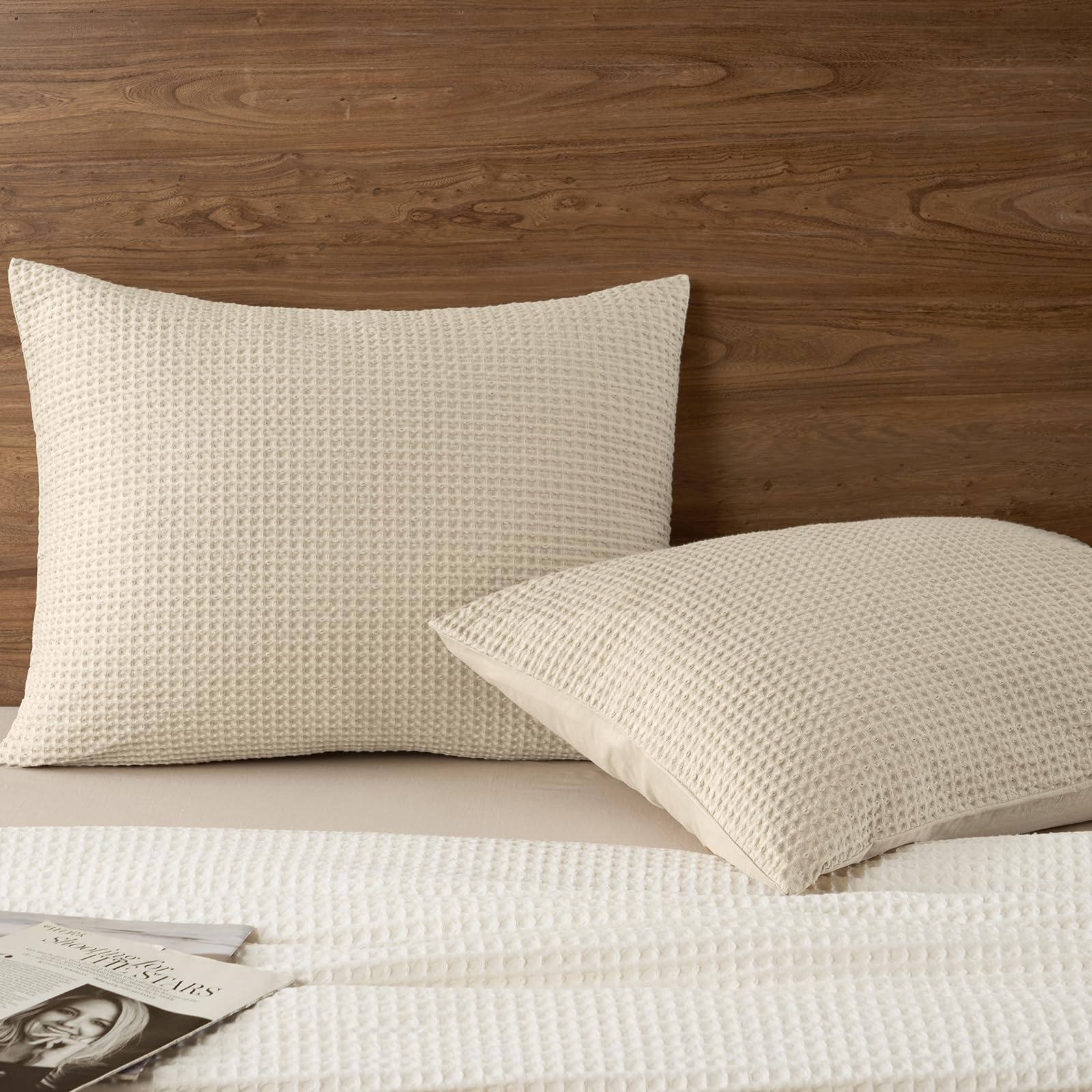 phf 100% cotton waffle pillow shams standard size, 2 pack 20" x 26" soft skin-friendly and breathable pillowcases, no filling, aesthetic woven waffle weave pillow covers for bed, linen