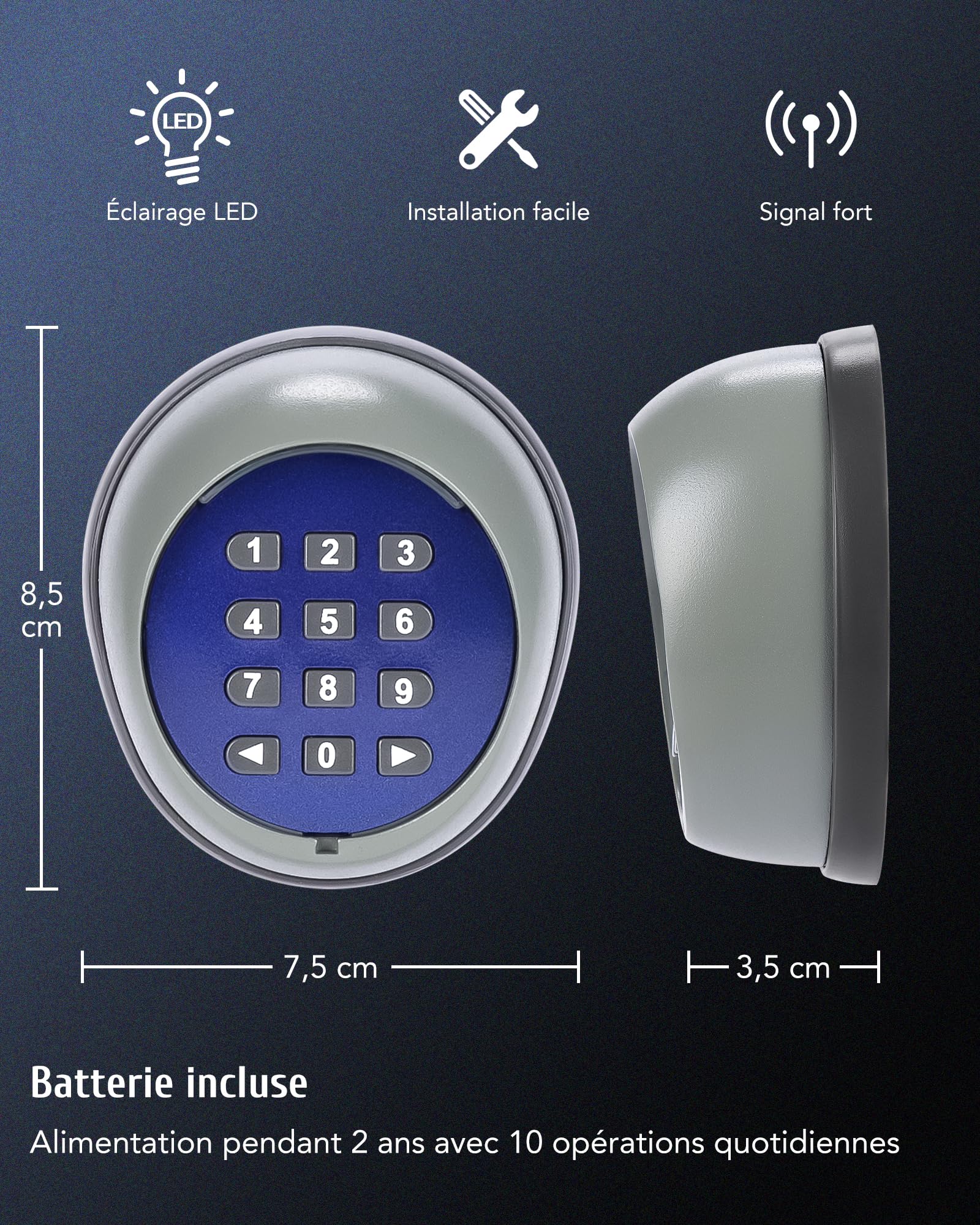 CO-Z Clavier à Code sans Fil pour Système de Sécurité Moteur Ouverture de Portail Domestique Portée 200m Porte Intelligente Intérieur et Extérieur Serrure de Porte sans Clé 433.92MHz