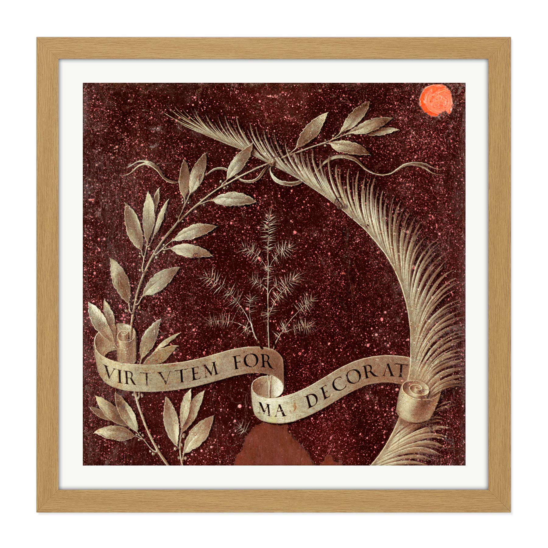 Da Vinci Wreath Laurel Palm Juniper Scroll Painting Square Wooden Framed Wall Art Print Picture 16X16 Inch