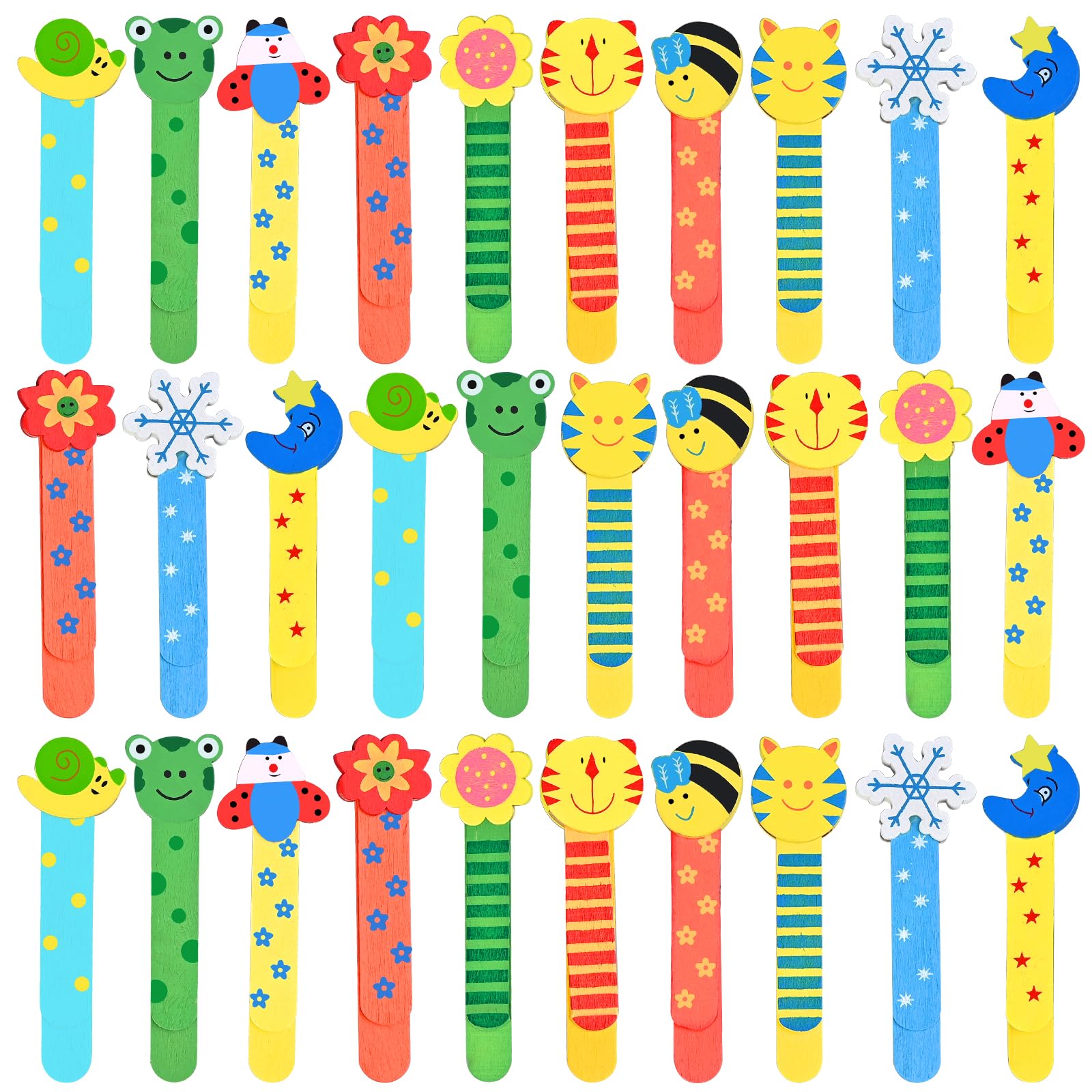 Animales marcapáginas de colores muy coloridos, 30 unidades, cómic coloridos, idea con un pequeño metro de madera, regalo para fiesta de cumpleaños de niños para bombonera de bautizo o Navidad