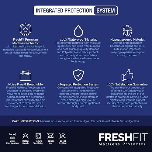 Miniatura 7 de Protector premium para colchón impermeable silencioso hipoalergénico protección cómoda sin vinilo contra ácaros alérgenos transpiración y derrames