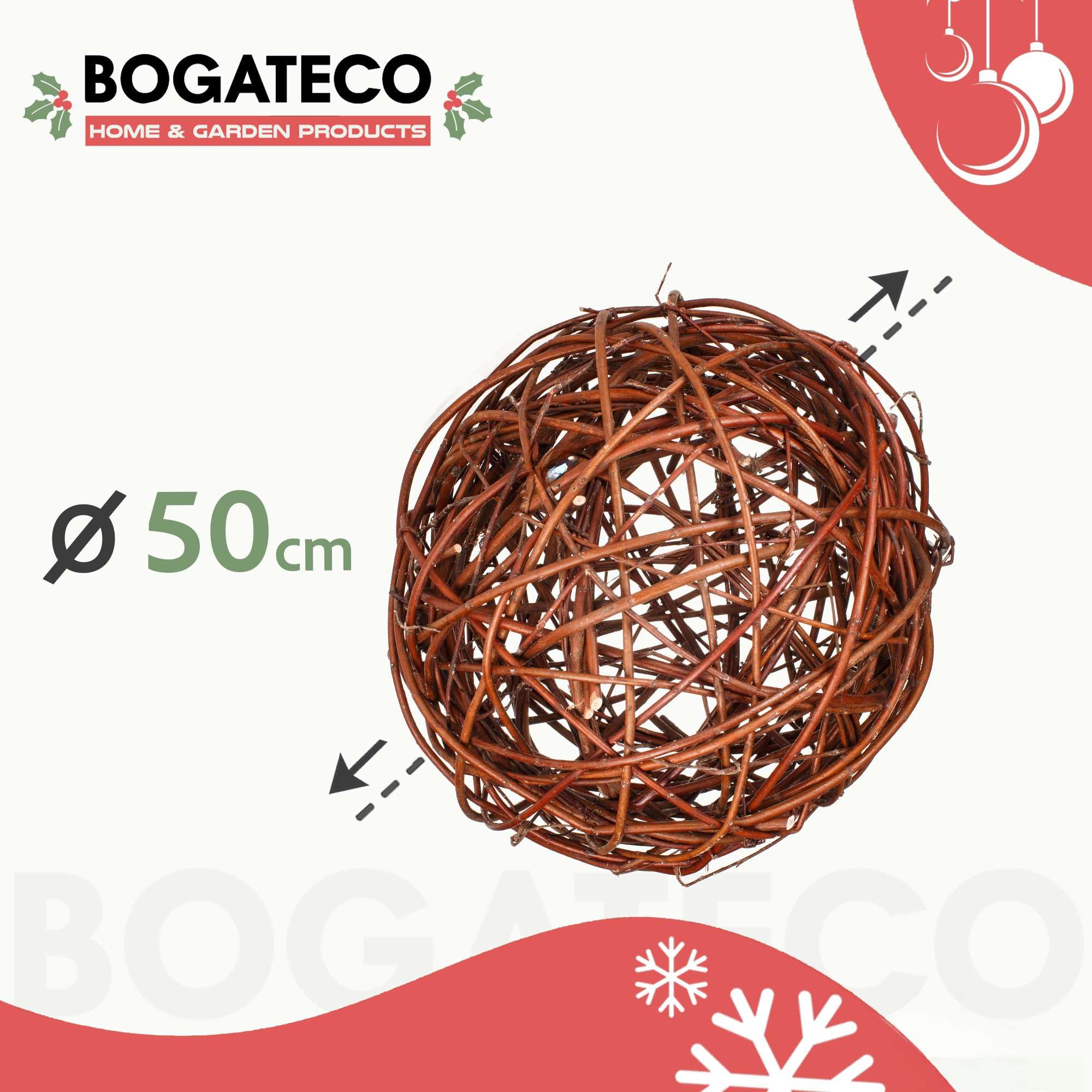 BOGATECO Dekokugel 50 cm | Weidenkugel in 4 Größen | Weidenball Gartenkugel Deko-Kugel für Garten, Balkon und Terrasse