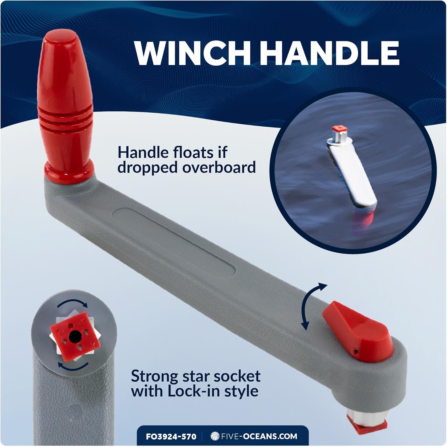 Five Oceans Floating Sailboat Winch Handle & Winch Handle Holder Pocket Set - Durable Marine-Grade Design