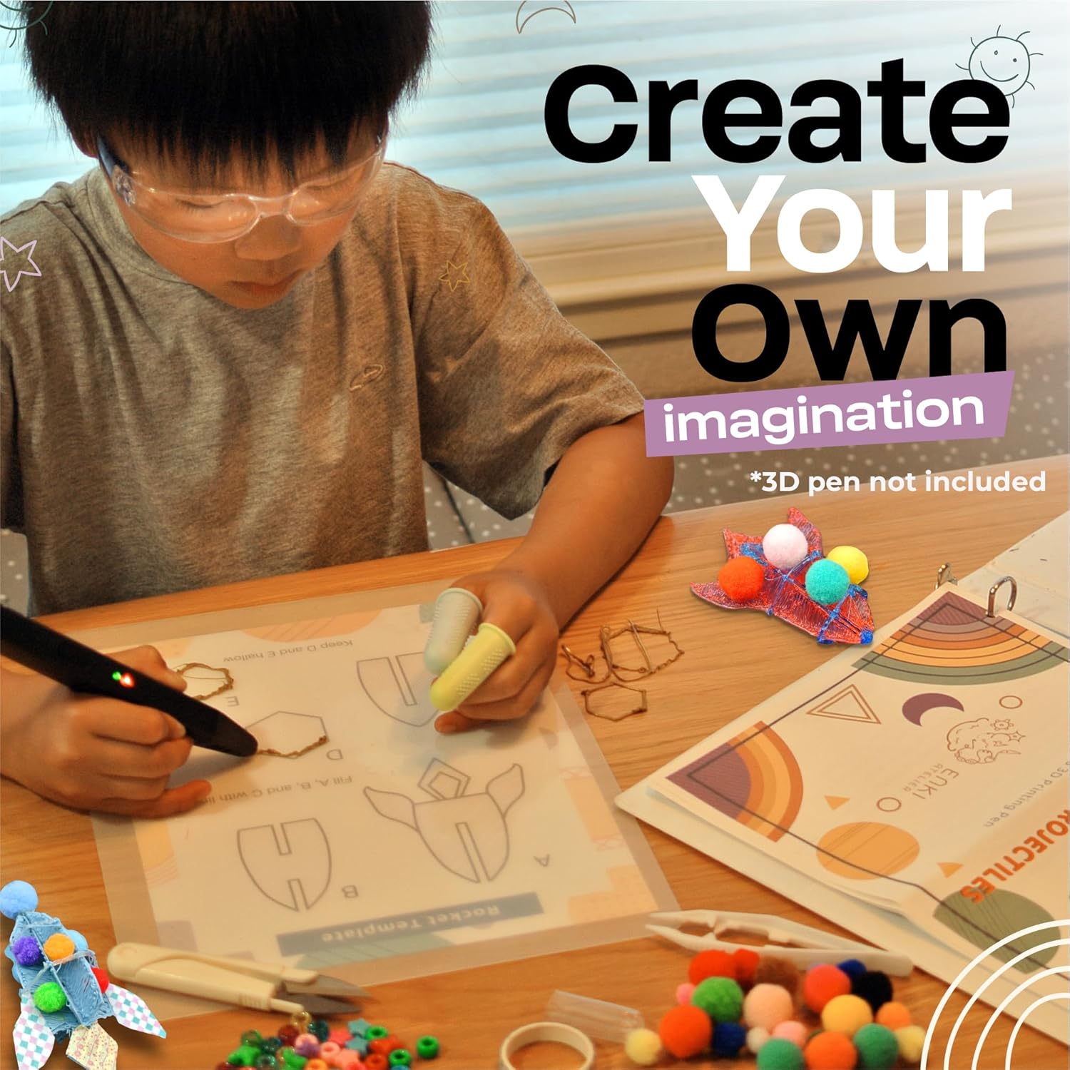 3D Pen STEM Kit - Educational Engineering Activity Guide & Science Curriculum, Rocket Launcher Physics Projects for Kids 8-12, 90+ Pc Material Set (3D Pen Not Included)