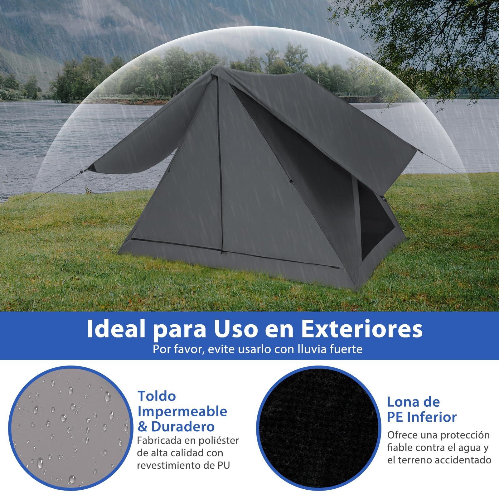 COSTWAY Tienda de Campaña 2-3 Personas, Unidireccional De 360°, Tenda Campismo Impermeable Y Resistente Al Viento para 4 Estaciones, Campaña Montaje Rapido, 225 x 145 x 161 cm