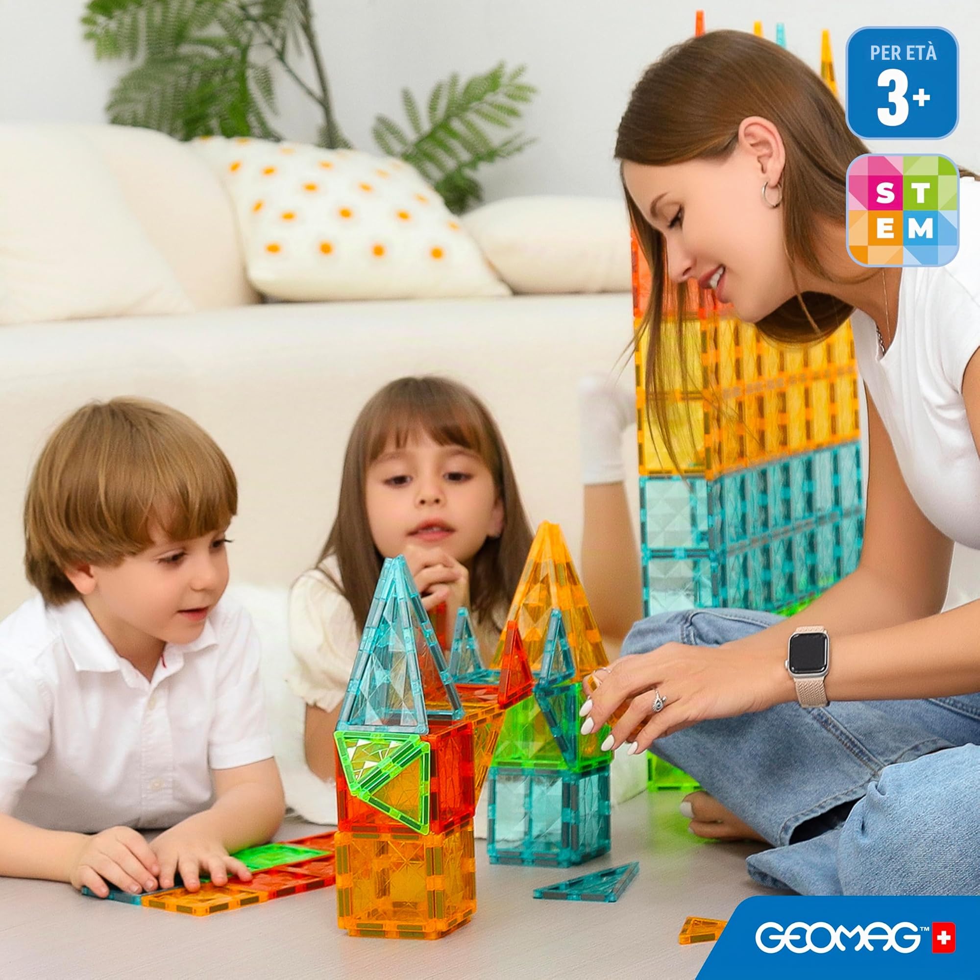 Geomag - Magnetic Tiles Gems 60 Pezzi, Costruzioni Magnetiche per Bambini, Tessere e Blocchi Magnetici 4 Forme, Giochi Bambini 3 Anni+, Giochi Montessori STEM Educativi, Idea Regalo Natale Compleanno