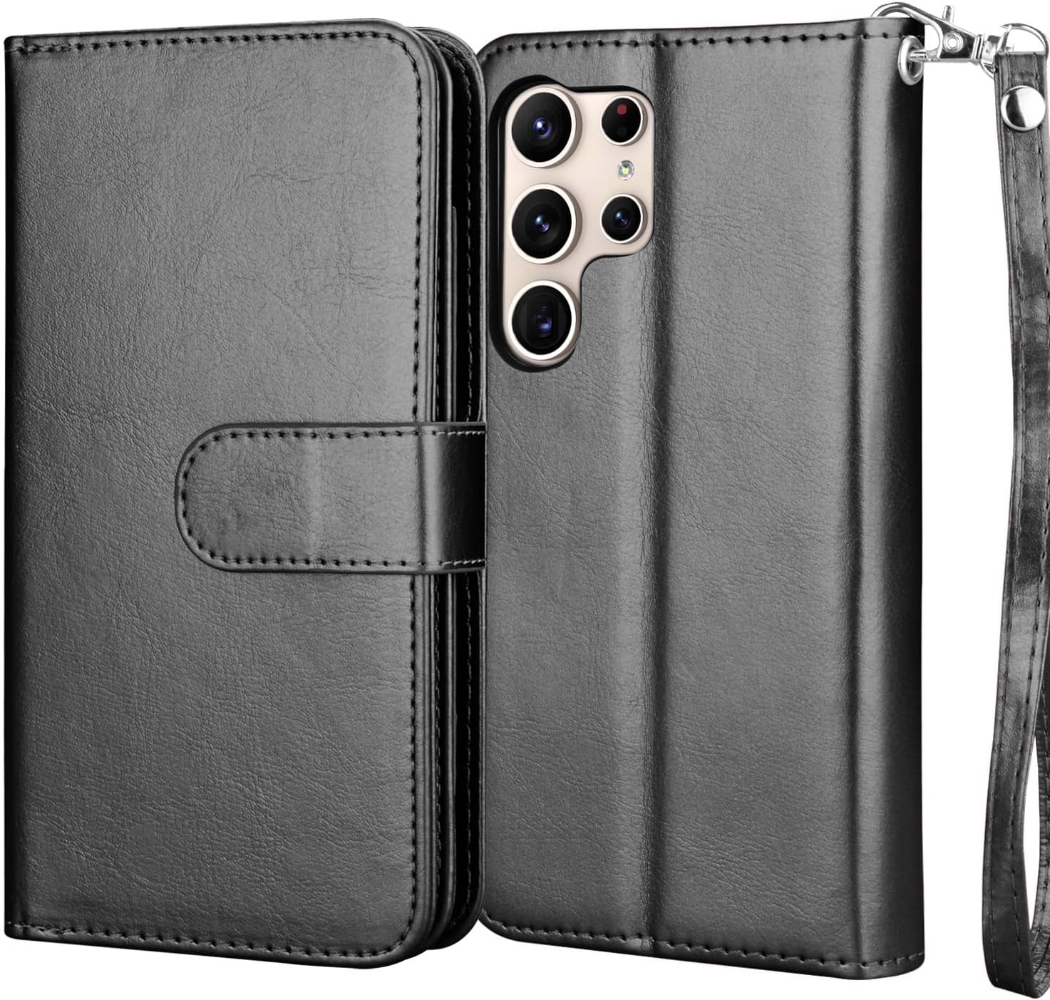 Njjex Galaxy S24 Ultra Case, for Samsung Galaxy S24 Ultra Wallet Case, [9 Card Slots] PU Leather ID Credit Card Holder Folio Flip [Detachable] Kickstand Magnetic Phone Cover & Lanyard [Black] - Image 7