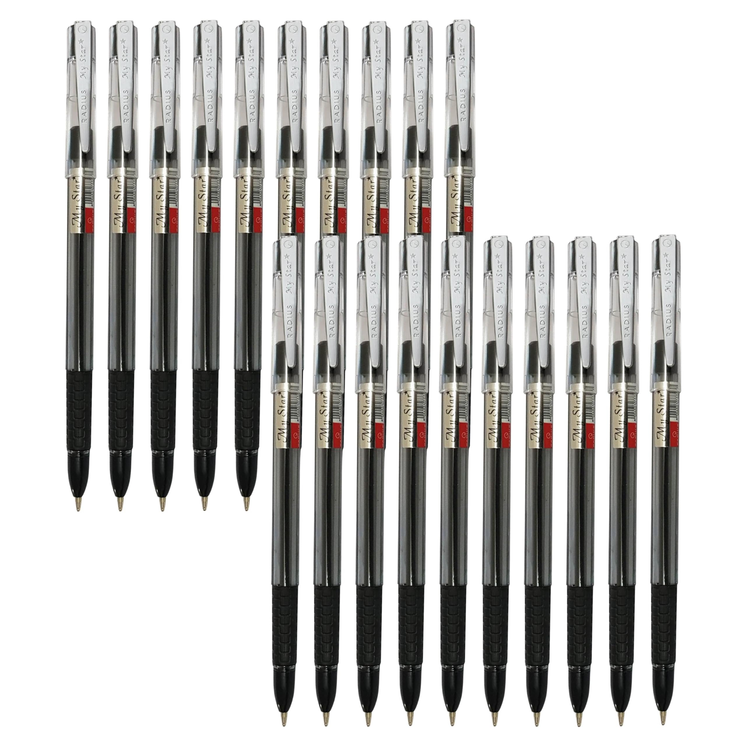 RADIUS My Star Ballpoint Pens, BLACK, 1.0mm Medium Point, Pack of 20, Rubber Grip, Smooth Ball Pens, Perfect for School Office Home Everyday Writing Pens — image 1