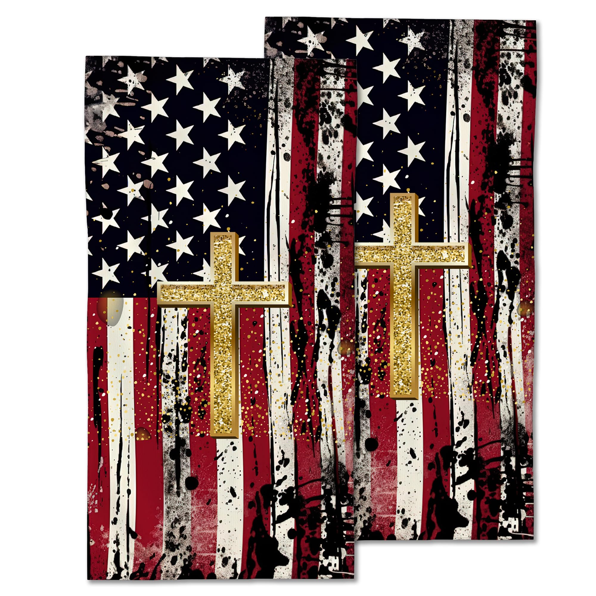 CXULIN 2 Pack Hand Bath Towel,American Flag Cross Fingertip Towel Bathtub Decorative Bath Towel Bathroom Kitchen Towel Set Highly Absorbent SPA Gym