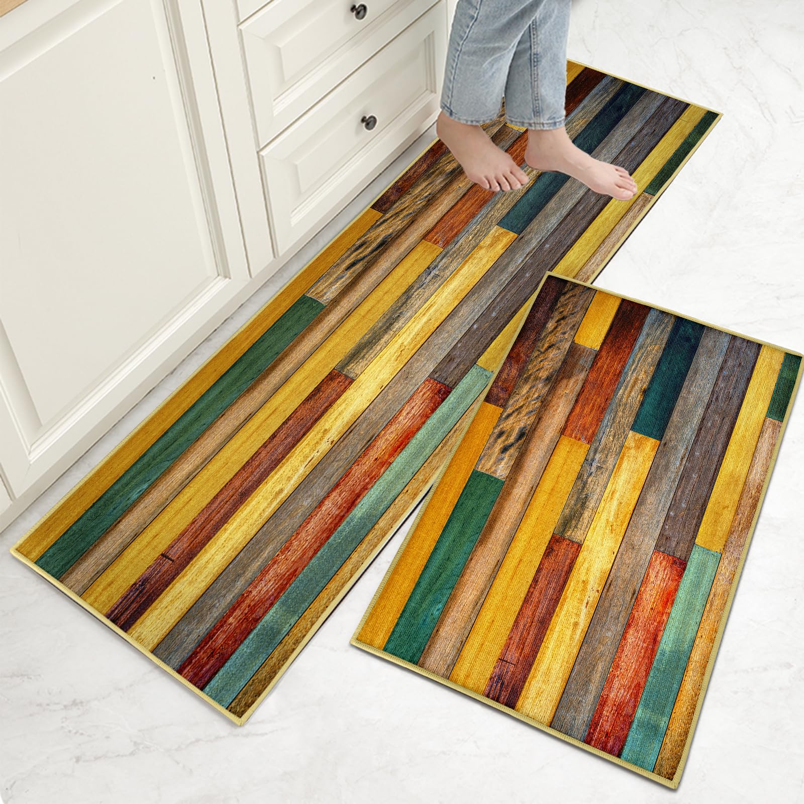 Hoimlm Kitchen Mat Sets Non slip Washable, 2 Pcs Kitchen Rugs and Mats, Anti Fatigue Kitchen Rug Sets for Home Decoration Office Standing Desk (Style M, 43x75+43x150cm)