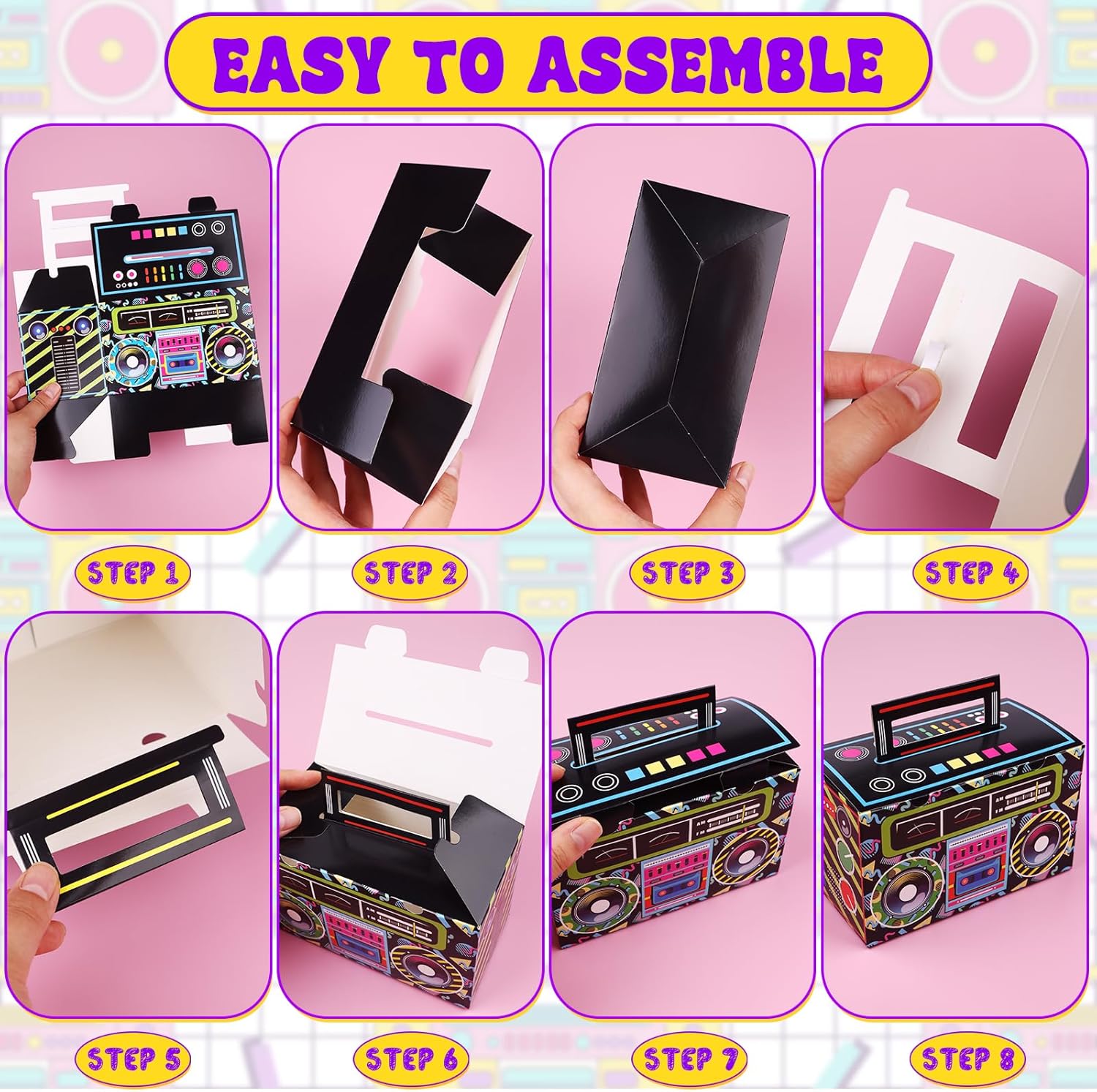 Ujuuu 32Pcs 80s 90s Novelty Boom Favor Boxes 1980s Party Favor Treat Boxes Boombox Prop Radio Decorations Table Centerpieces Candy Goodies Box for Retro 80s Theme Hip Hop Music Party Supplies