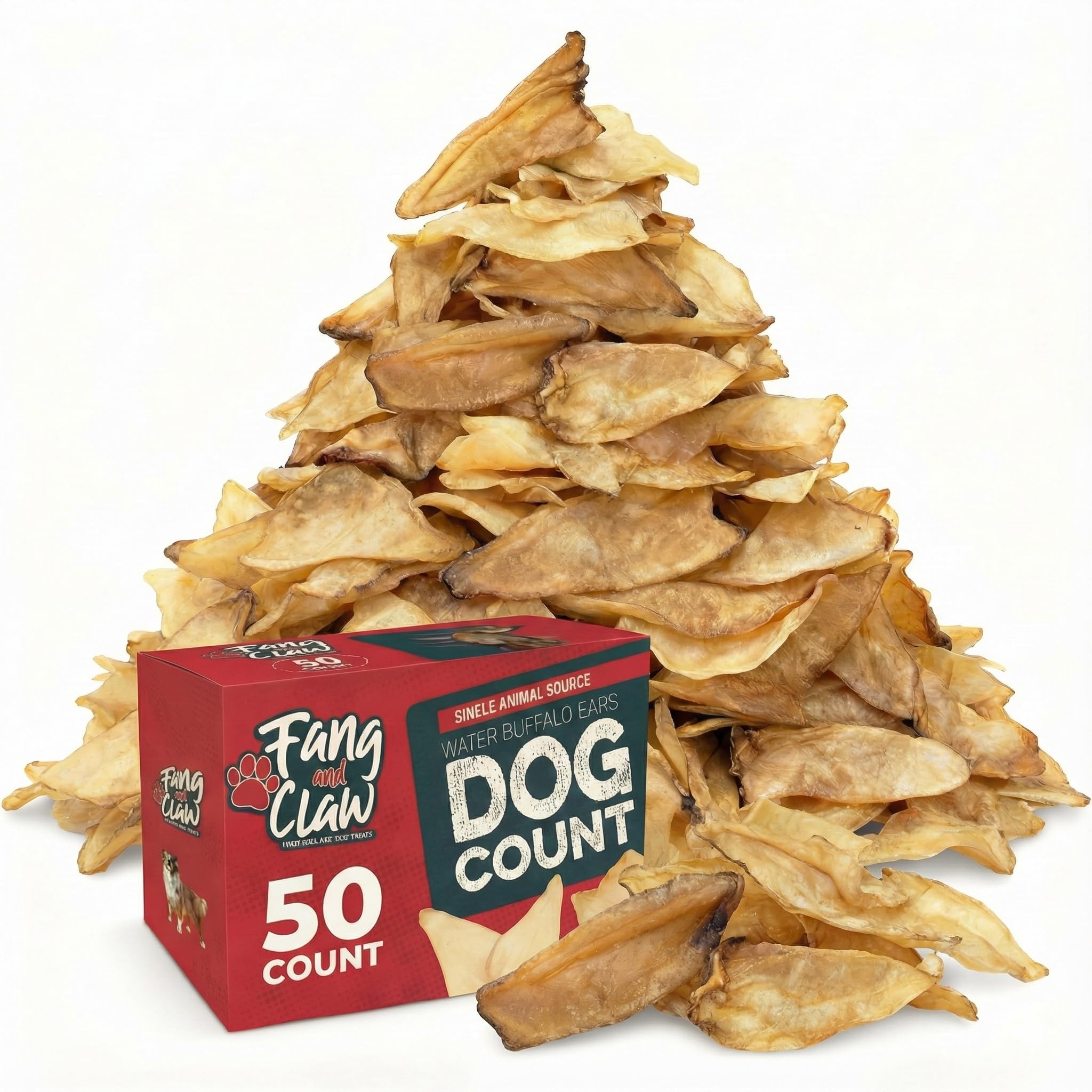 50 Count Water Buffalo Ears for Dogs – Bulk Natural Dog Chews, 100% Single-Ingredient, Long-Lasting Rawhide Alternative, Grain-Free, No Additives