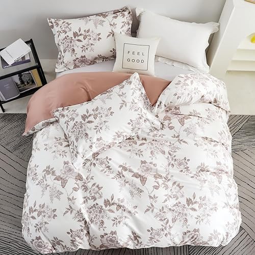 Miniatura 3 de OAITE Juego de funda de edredón tamaño individual, diseño floral, ultra suave, 100% algodón de fibra larga, juego de funda de edredón de 3 piezas,