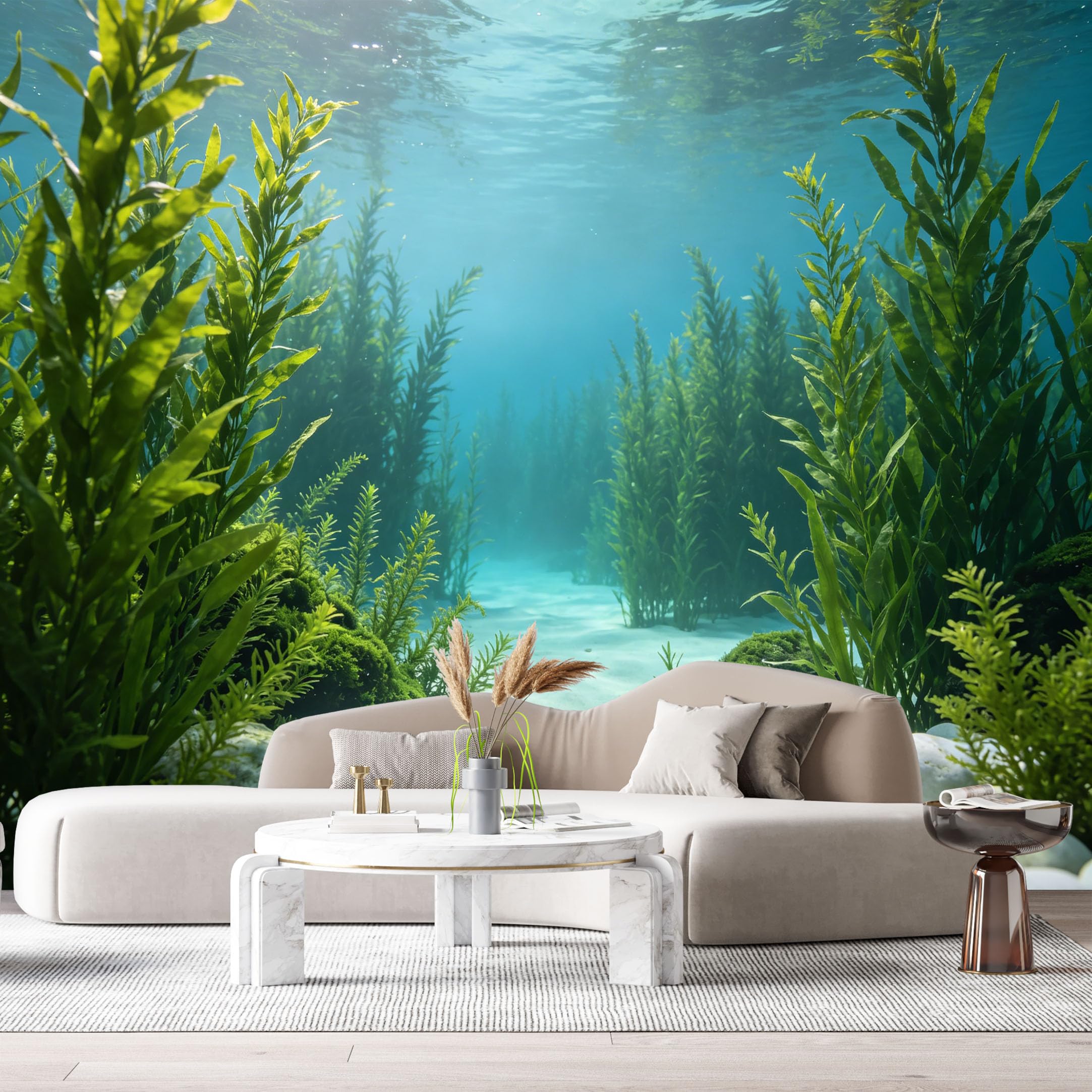 Custom Size Wall Murals Ocean Marine Underwater Seaweed White Pebbles SelfAdhesiveWall Fabric Removable Wallpaper Wall Decor for Living Room Bedroom Bathroom