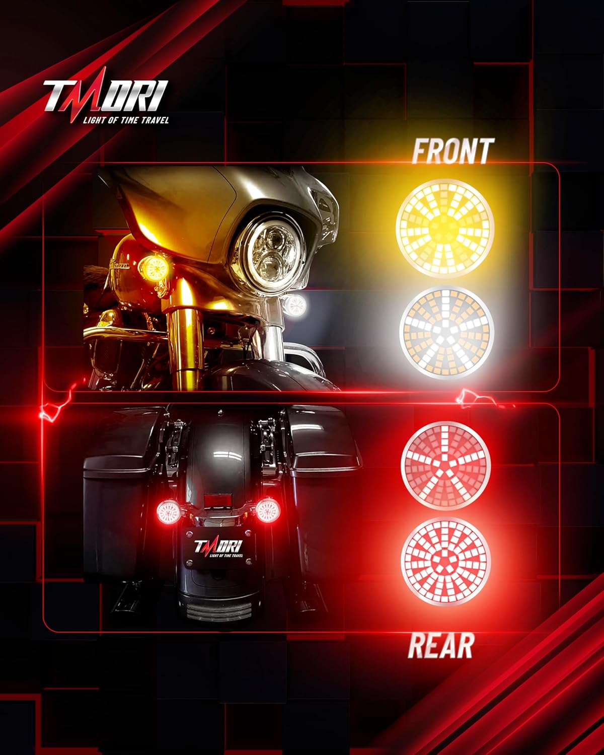 1157 Front Rear LED Turn Signals 80 LED Lights Super Bright 1156 Bulbs Lens Covers Kits 1986-2024 Compatible for Har-ley Davidson Touring Dyna Softail Sportster Street Glide Road Glide Iron 883