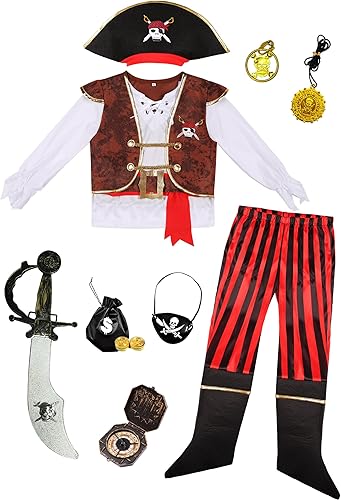 Gorkonpy Boys Pirate Costume Kids Halloween Pirate Costume with Accessories