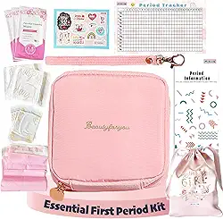 Kit de período essencial para meninas | Kit MultipieYo para o primeiro período para meninas | Bolsas de período para meninas adolescentes | Presente de primeiro período com bolsa de armazenamento de