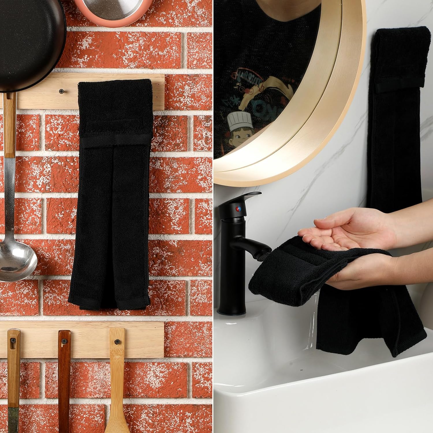 Moukeren 6 Pcs Football Towel Cotton Quarterback Football Field Hand Towel with Hook and Loop Fastener for Sports Football Golf Gym Accessories(Black) - Image 7