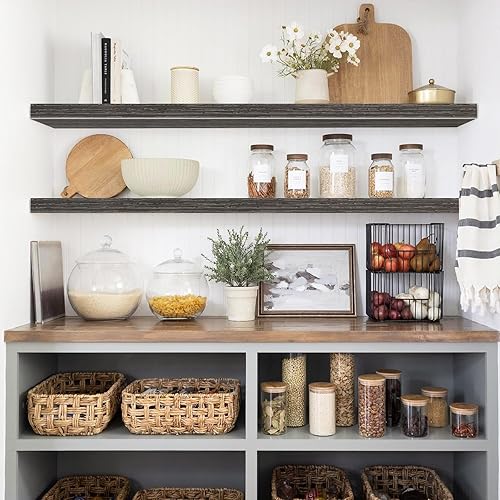 Vista 52 de QEEIG Estantes flotantes para pared de 23.6 pulgadas de largo, estante montado en la pared, baño, cocina, sala de estar, dormitorio, granja, B.