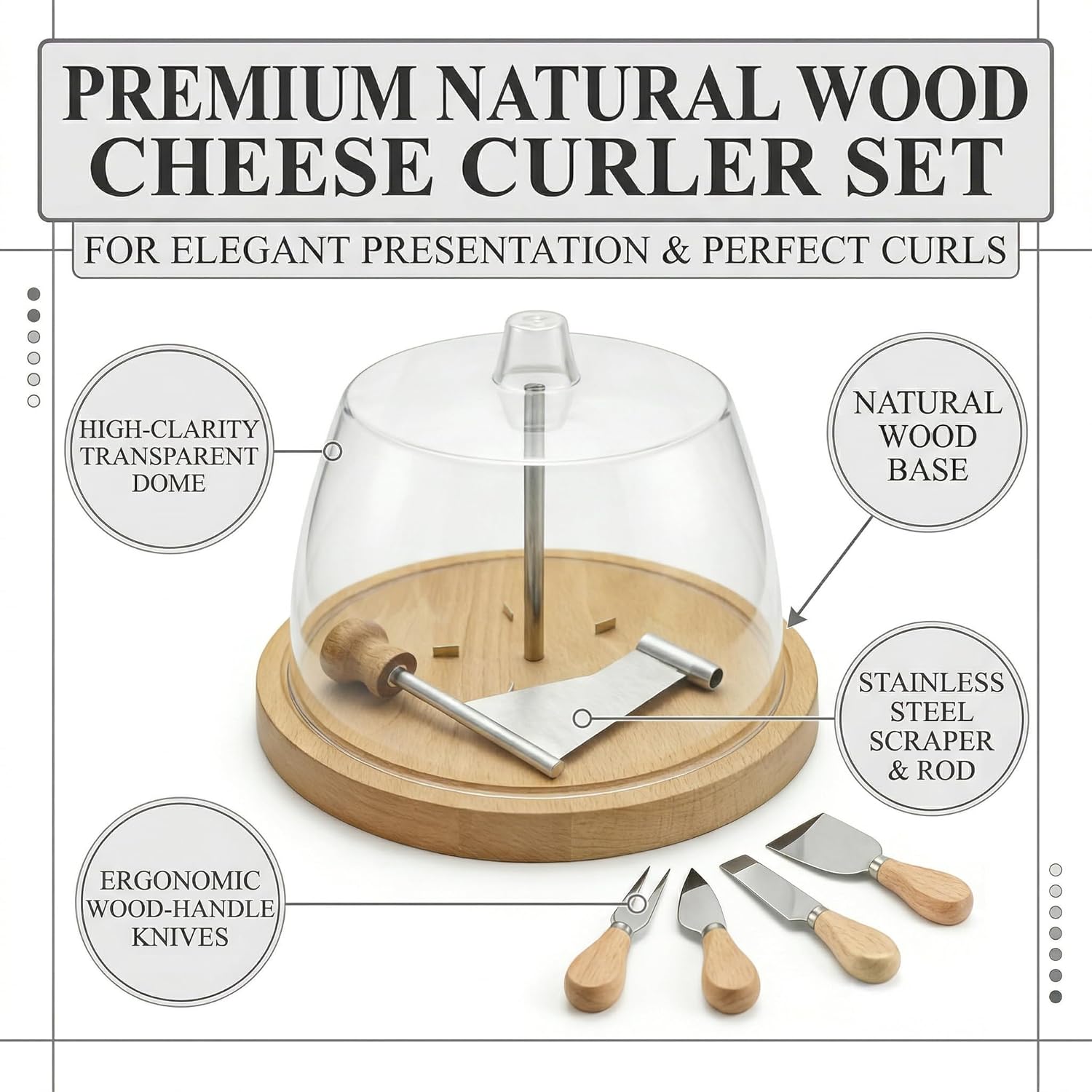 Cheese Curler with Marble Base + Dust Cover + Cheese Knife Set Cheese Shaver, Easy to Install, Simple to Clean (Yellow)