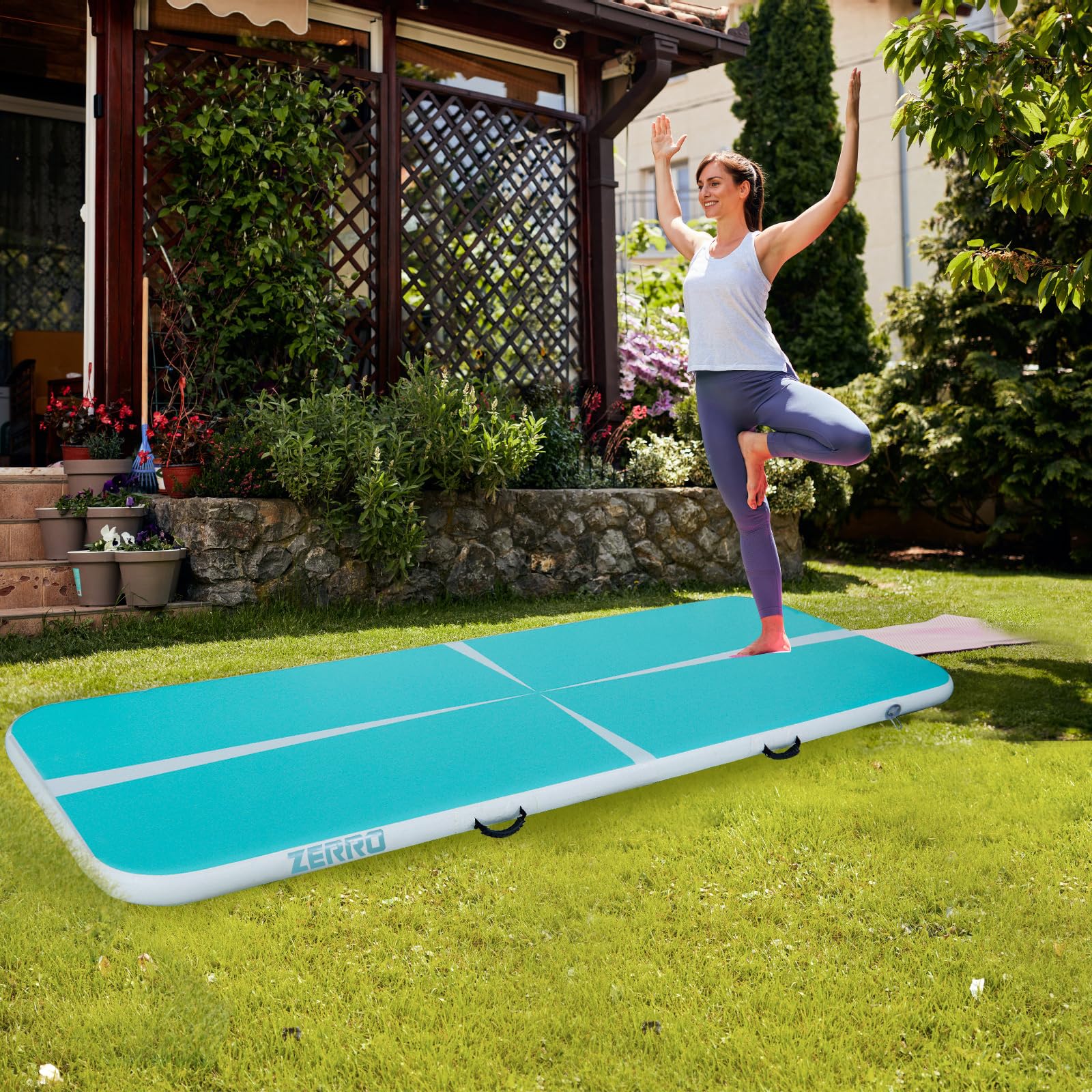 CCLIFE Air Track Tappetino Ginnastica Artistica 1/3/4/5m 10/20cm Air Roller Air Barrel con Borsa il Trasporto Pompa aria Casa Yoga Palestra Formazione Cheerleading Φ60/Φ90 Blu-verde/Verde/Blu/Rosa