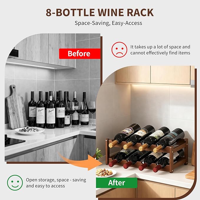Soporte para Vinos de Bambú 2 Niveles, Capacidad 8 Botellas miniatura 4