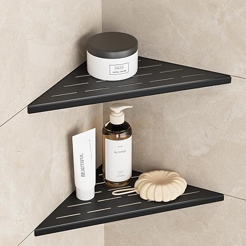 Neodrain Juego de 2 estantes esquineros de pared de color negro mate de 10 pulgadas, estantes de esquina flotantes para pared, estantes de