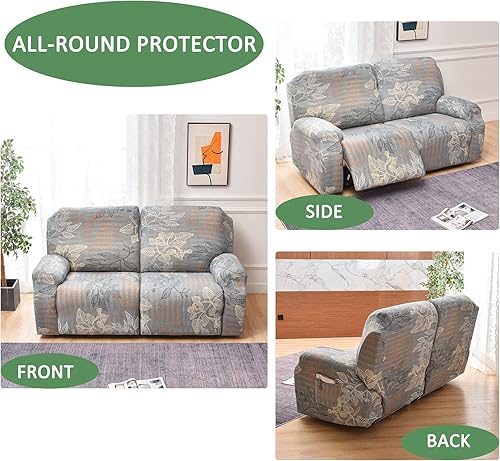 Miniatura 4 de HAOYONG Funda reclinable para sofá biplaza, 6 piezas, fundas elásticas para sofá reclinable con bolsillo, funda de sofá biplaza reclinable