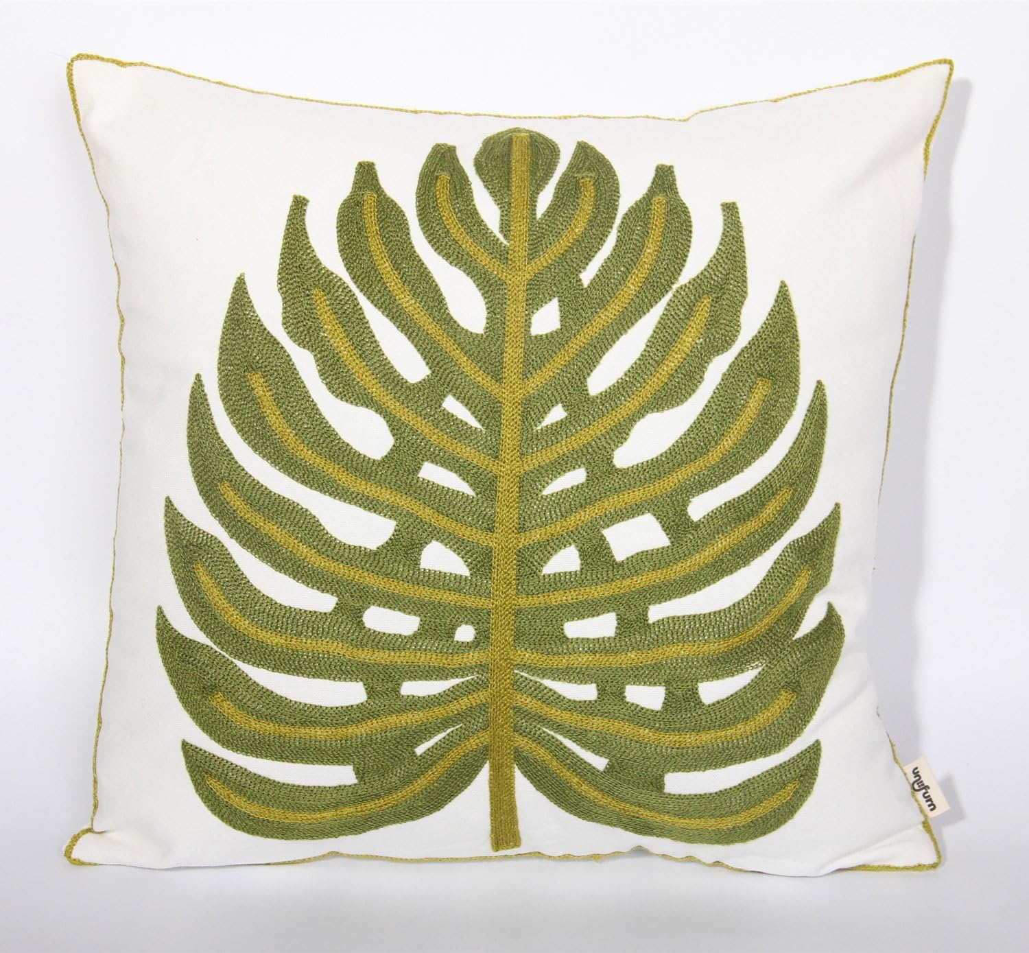 YuanKanJu Leaf Emboirdery Decorative Throw Pillow Cover 18x18 Inches, Green, by Uniifurn