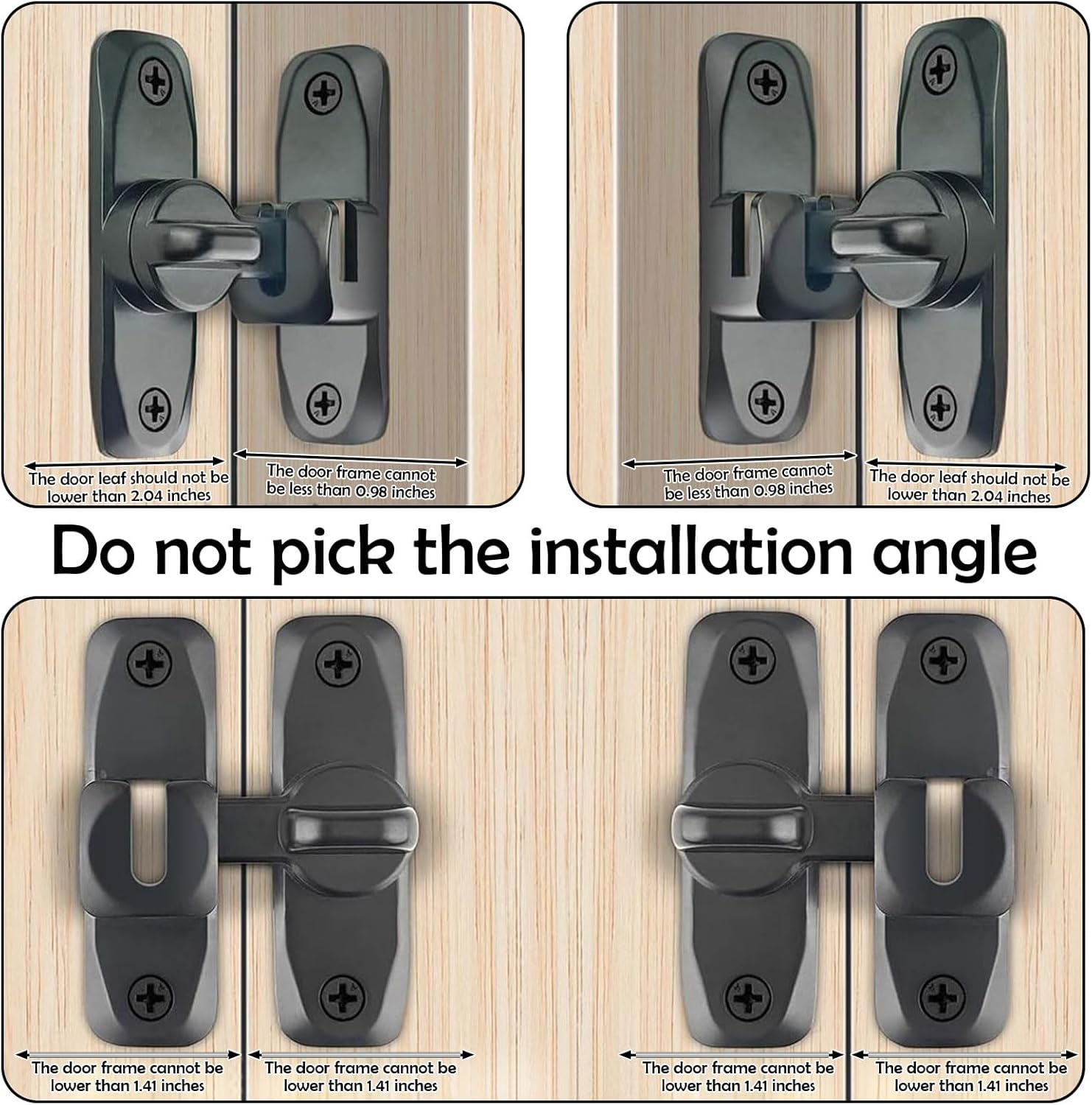 2 PCS Thickened 90/180 Degree Sliding Barn Door Lock, Black Heavy Duty Double Door Latch for Screen Pocket