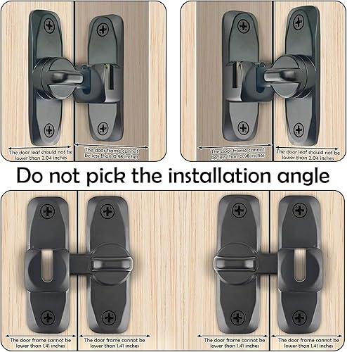 Miniatura 4 de 2 cerraduras de puerta corrediza de granero de 90180 grados, cierre de puerta doble resistente negro para bolsillo de pantalla