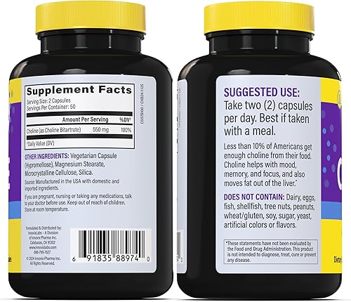 Miniatura 8 de InnovixLabs Choline Supplement 550mg Pure Choline Bitartrate for Brain Health, Focus, Memory, Cognitive Development, Fatty Liver and Mood Support