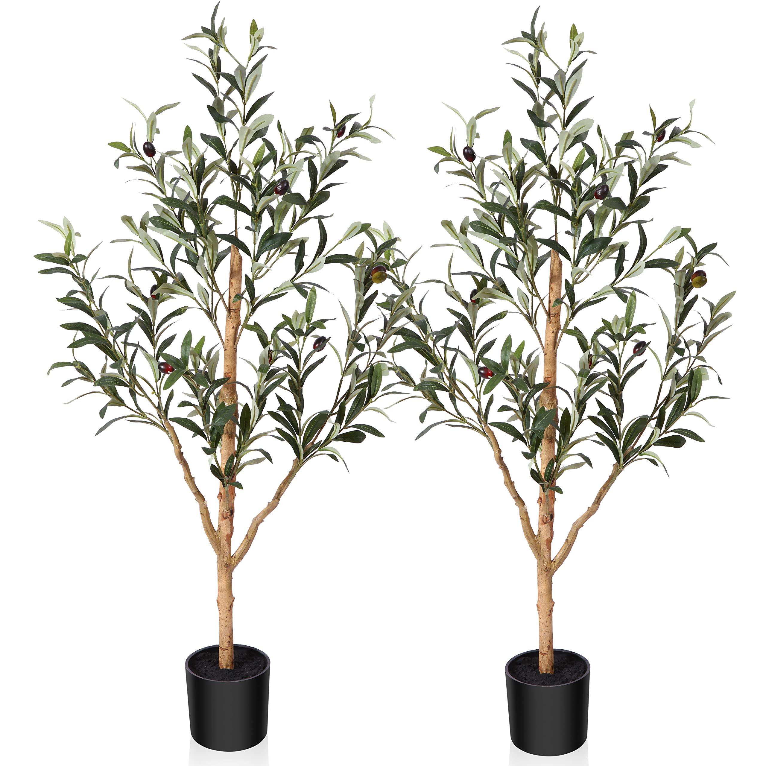 Kazeila Artificial Olive Tree 3FT Tall Faux Silk Plant for Home Office Decor Indoor Fake Potted Tree with Natural Wood Trunk and Lifelike Fruits, 2 Pack