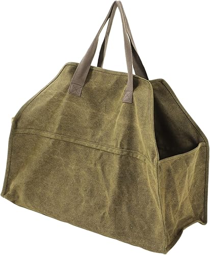 belupai Bolsa de lona encerada para leña, bolsa grande de leña para chimenea, accesorios para estufa de leña, resistente a los arañazos, bolsa de