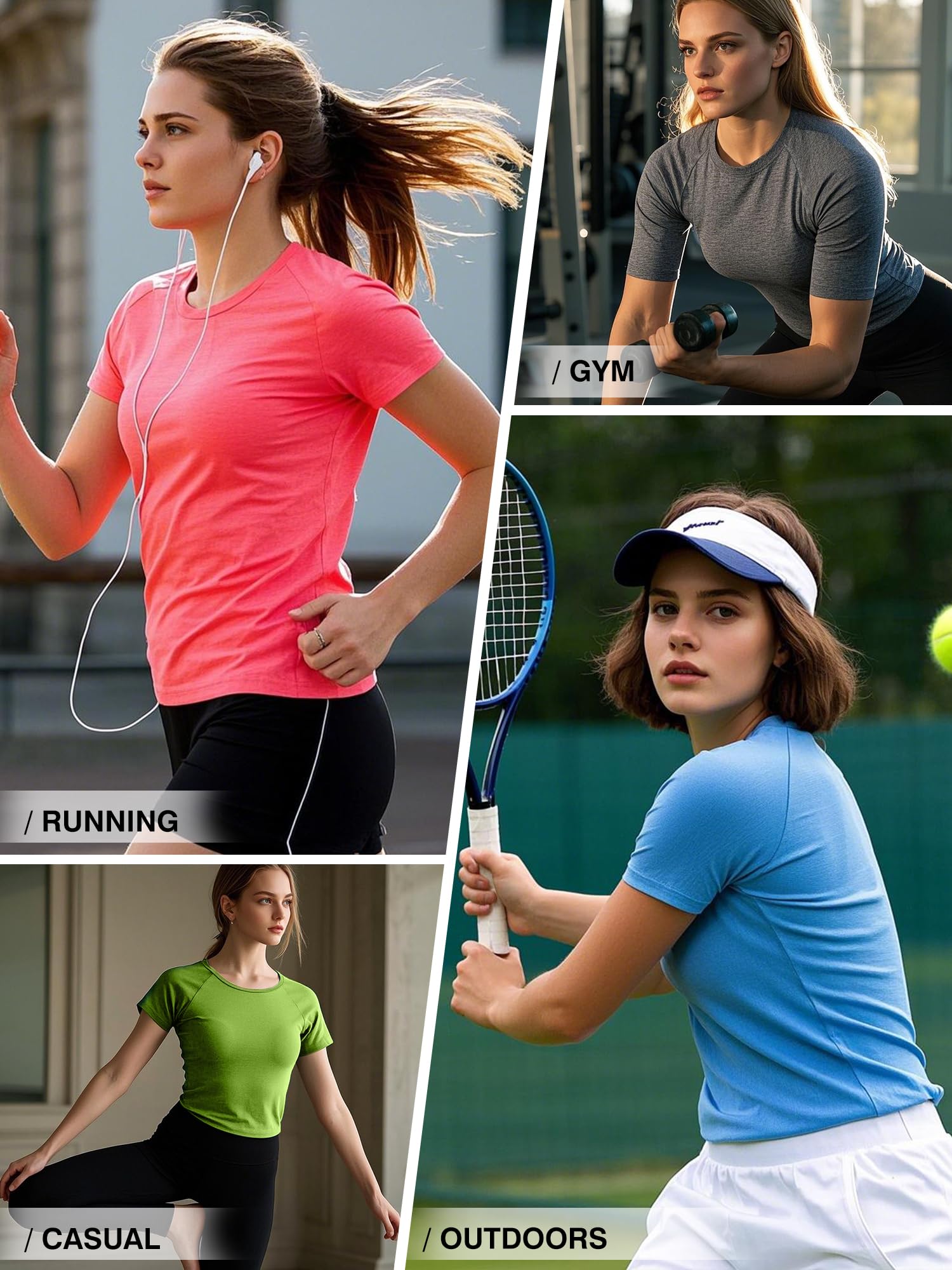 Damen Workout Running T-Shirts, Dry Fit Kurzarm-Shirts, feuchtigkeitsableitendes Athletic Tee, Sport Gym Yoga Tops