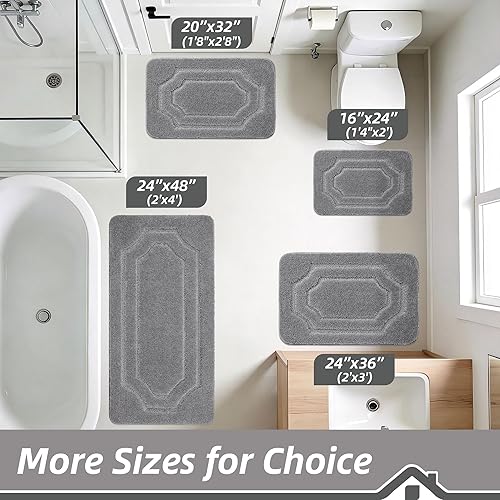 Miniatura 2 de BEQHAUSE Alfombras de baño, suaves y absorbentes, antideslizantes, lavables a máquina, alfombra de baño gruesa gris para baño, bañera y lavabo, 24 x