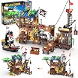 Pirate Ship House Building Set with LED Light - 3 Style Modes Pirate Wharf Supply Center Building Block Set, 781PCS STEM Bricks Kit for Kids Girls Boys Ages 6-12+ Birthday Gifts
