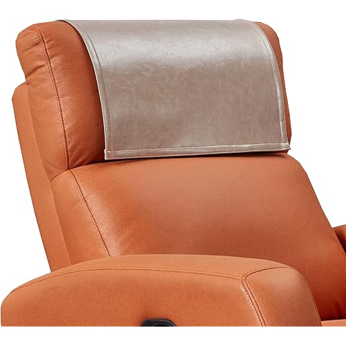 Non Slip Recliner Headrest Protector Washable Faux Leather Headrest Covers for Recliner Chair Waterproof Couch Headrest Covers for Sofa,Furniture,Office Chair,Theater Seat (Taupe)