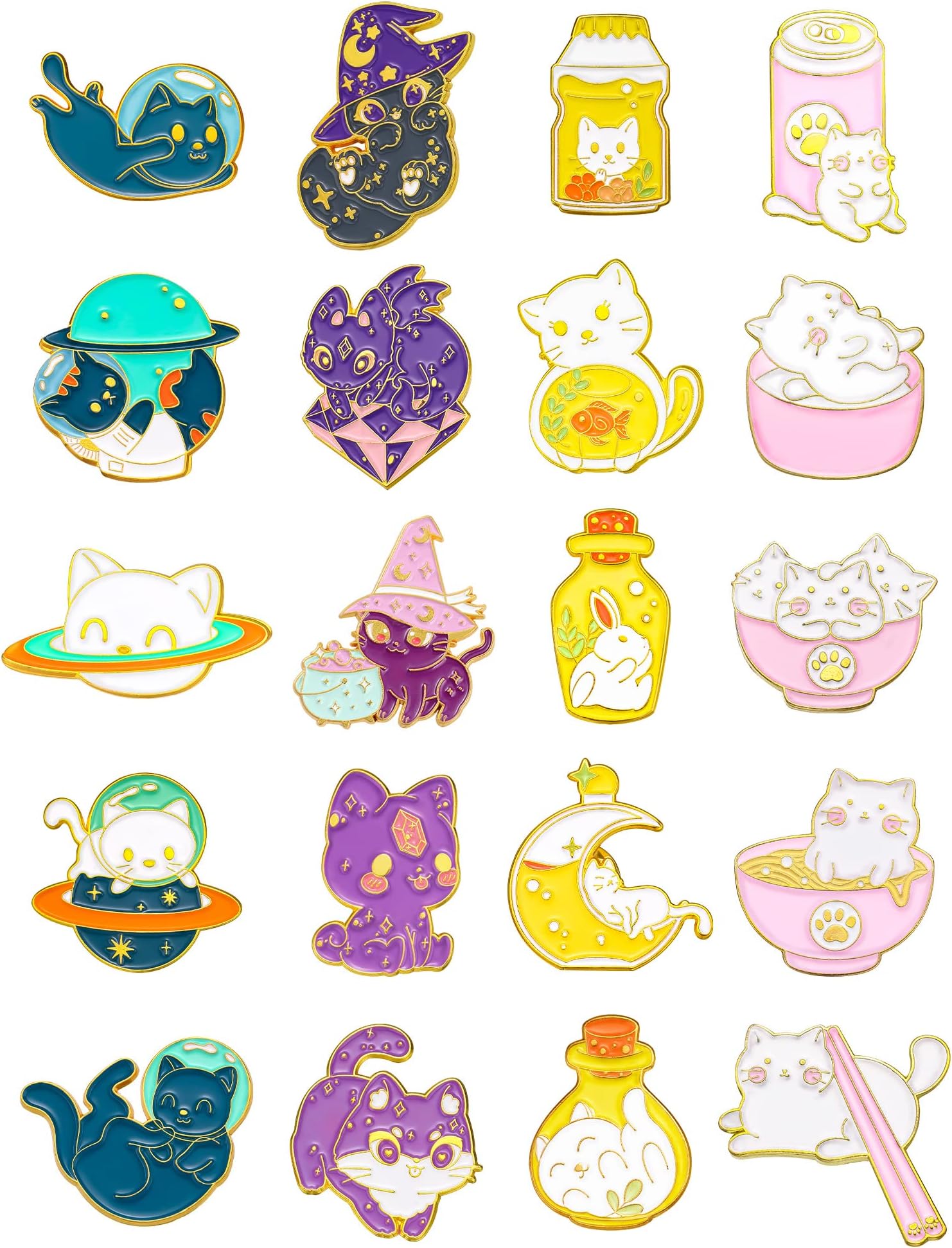 Hanaive20 Pieces Enamel Pins Cat Pins Dessert Enamel Brooch Pins Cute Cat Pins for Backpacks Aesthetic Cartoon Lapel Pins for Bags Clothing Decoration Gift(Stylish Style)