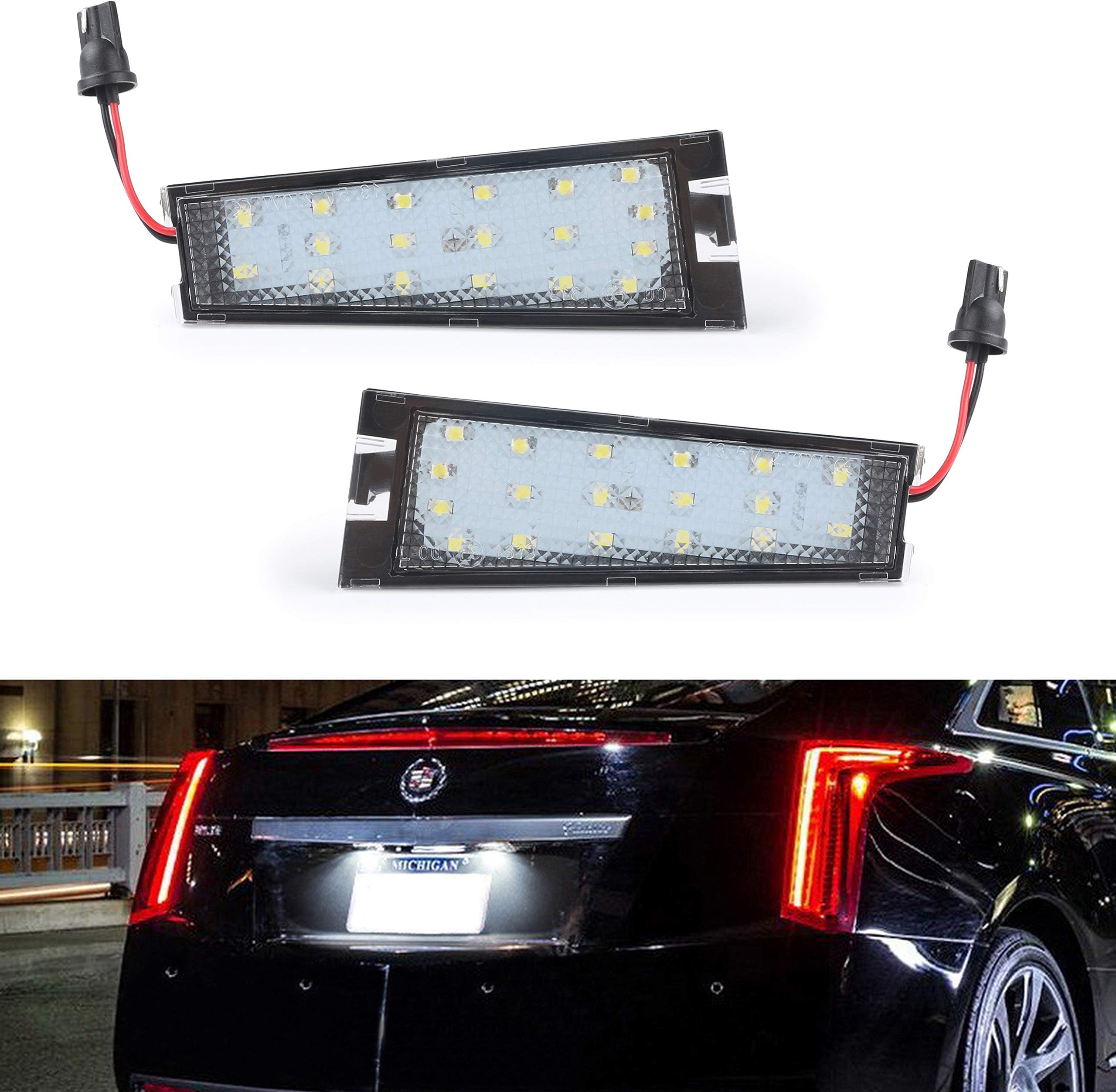 Gempro 2Pack LED License Plate Light Assembly For 2008-2010 Cadillac CTS, Powered by 18SMD Xenon White LED Lights