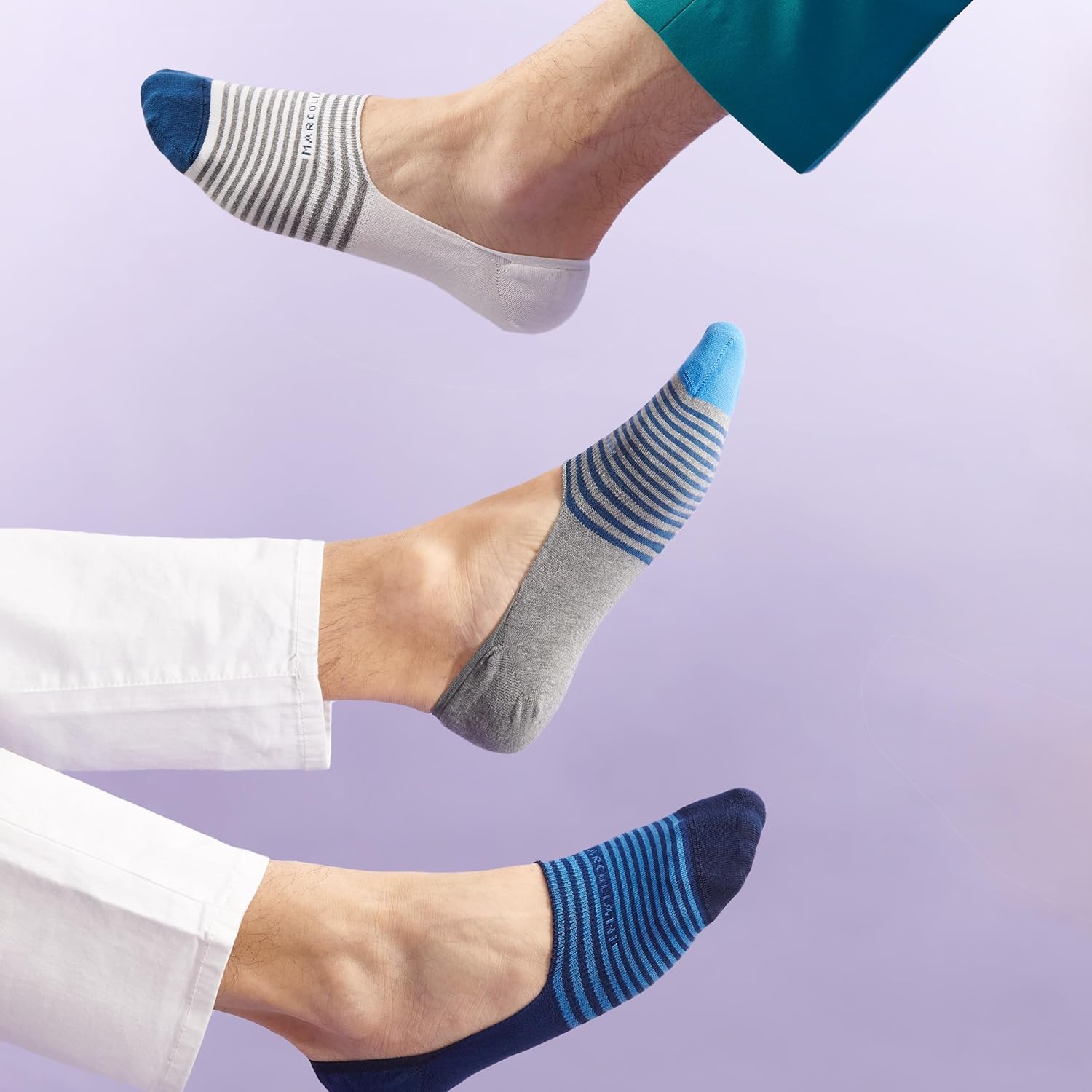 MARCOLIANI Milano Made in Italy - No Show Socks for Men - Always Stay Up | Essence of Cotton Palio Stripe Invisible Touch