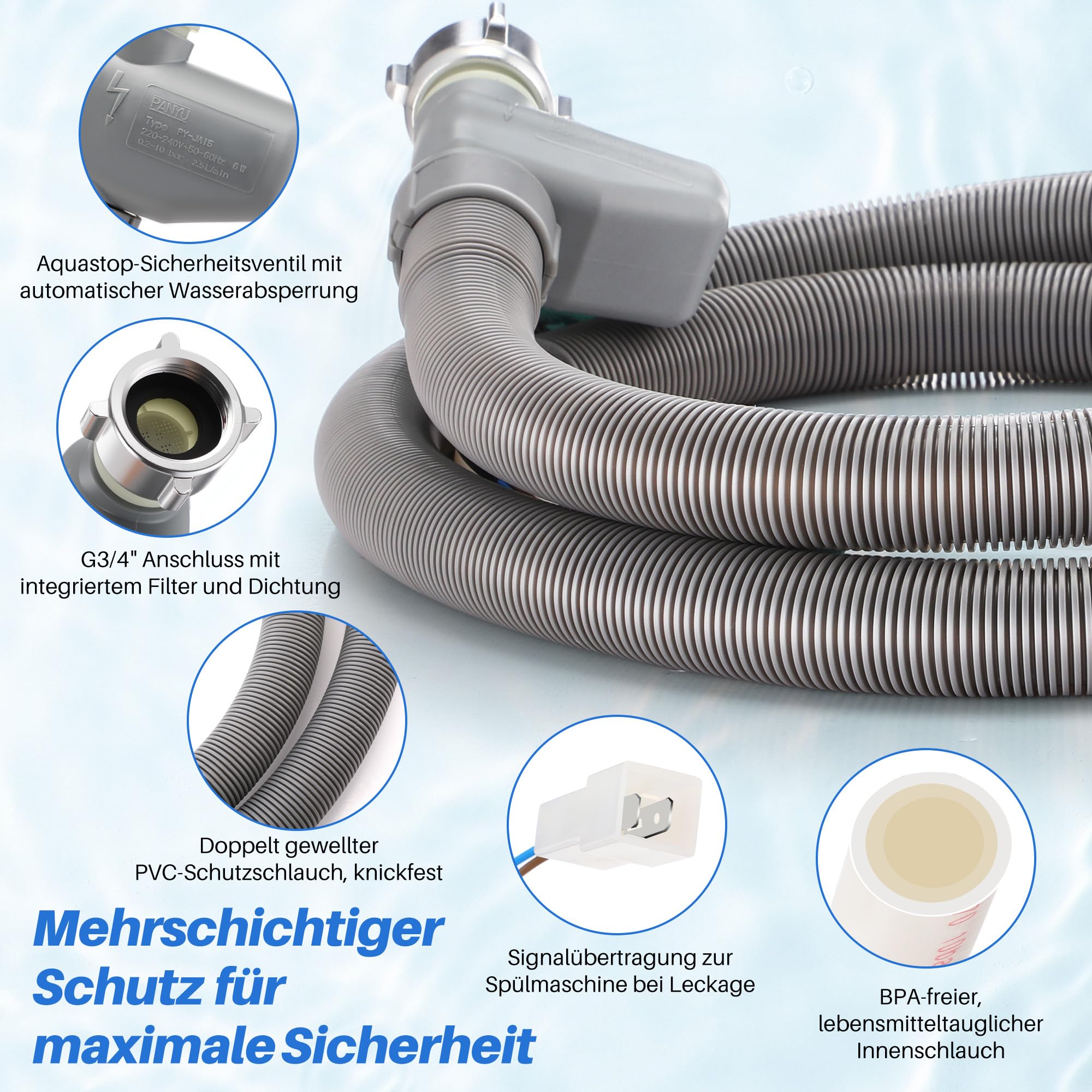 Enhon Manguera Aquastop 1,8 m para Lavavajillas, Entrada de Agua 3/4 Pulgadas, Recambio 00668113 668113, Protección Antifugas