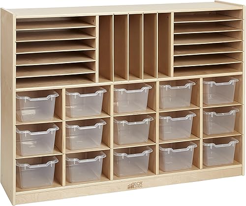 Estantería de almacenamiento con varios compartimentos hecha de madera de abedul, marca ECR4Kids, 1