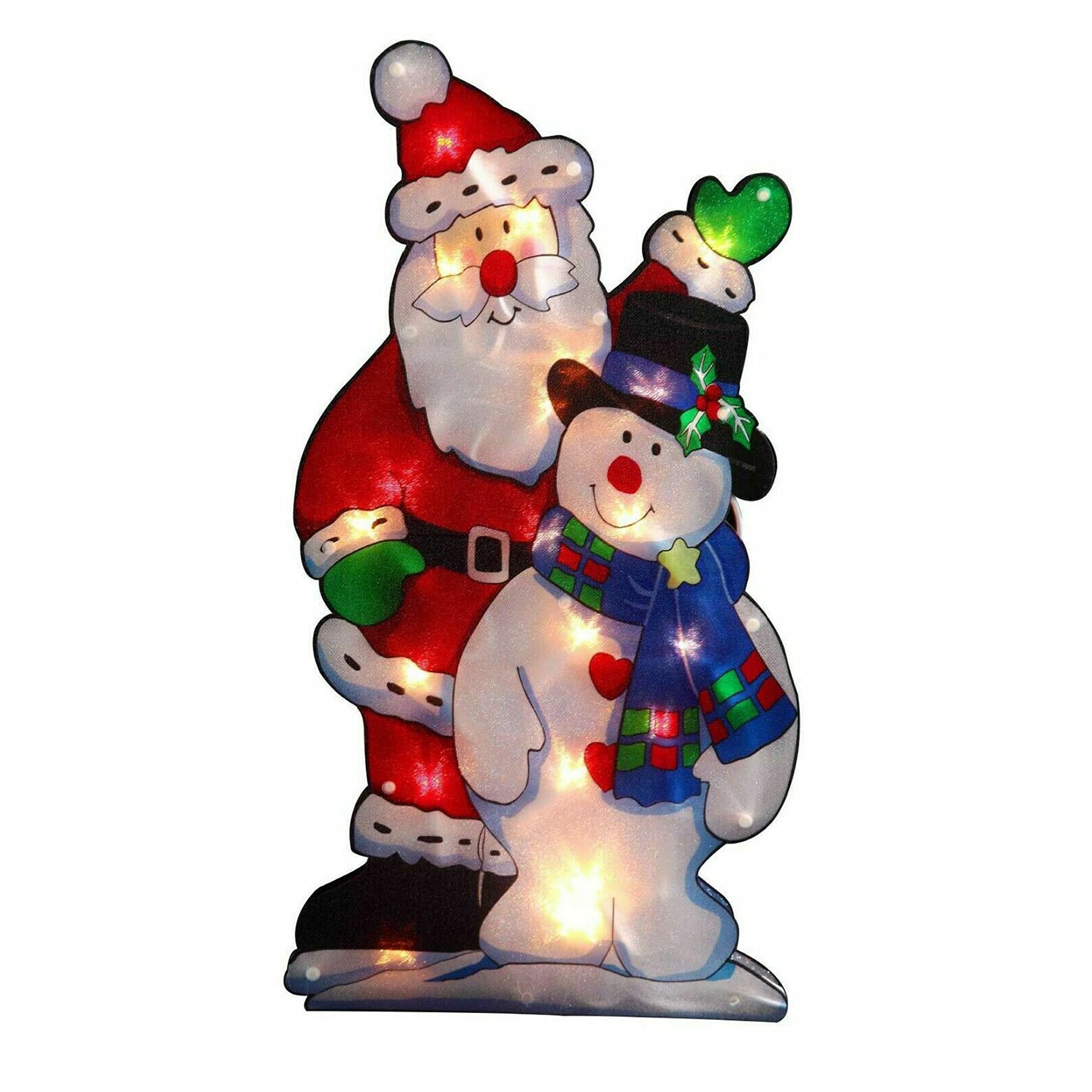 AMOS Christmas Santa & Snowman Window Silhouette LED Lights with Metallic Effect Battery Operated Xmas Decoration (25cm x 14cm)