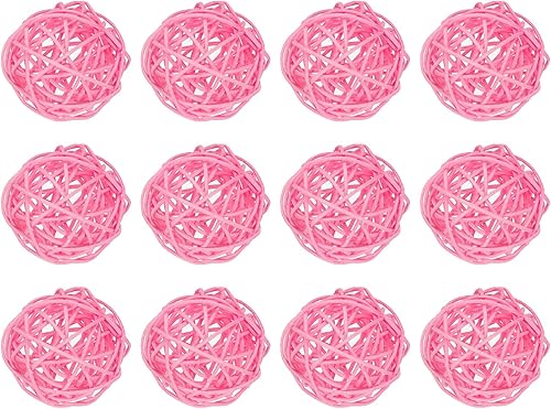 MECCANIXITY 12 bolas decorativas de mimbre de ratán de 2 pulgadas para rellenos de jarrones, bodas, jardines, fiestas de pasillo, color rosa