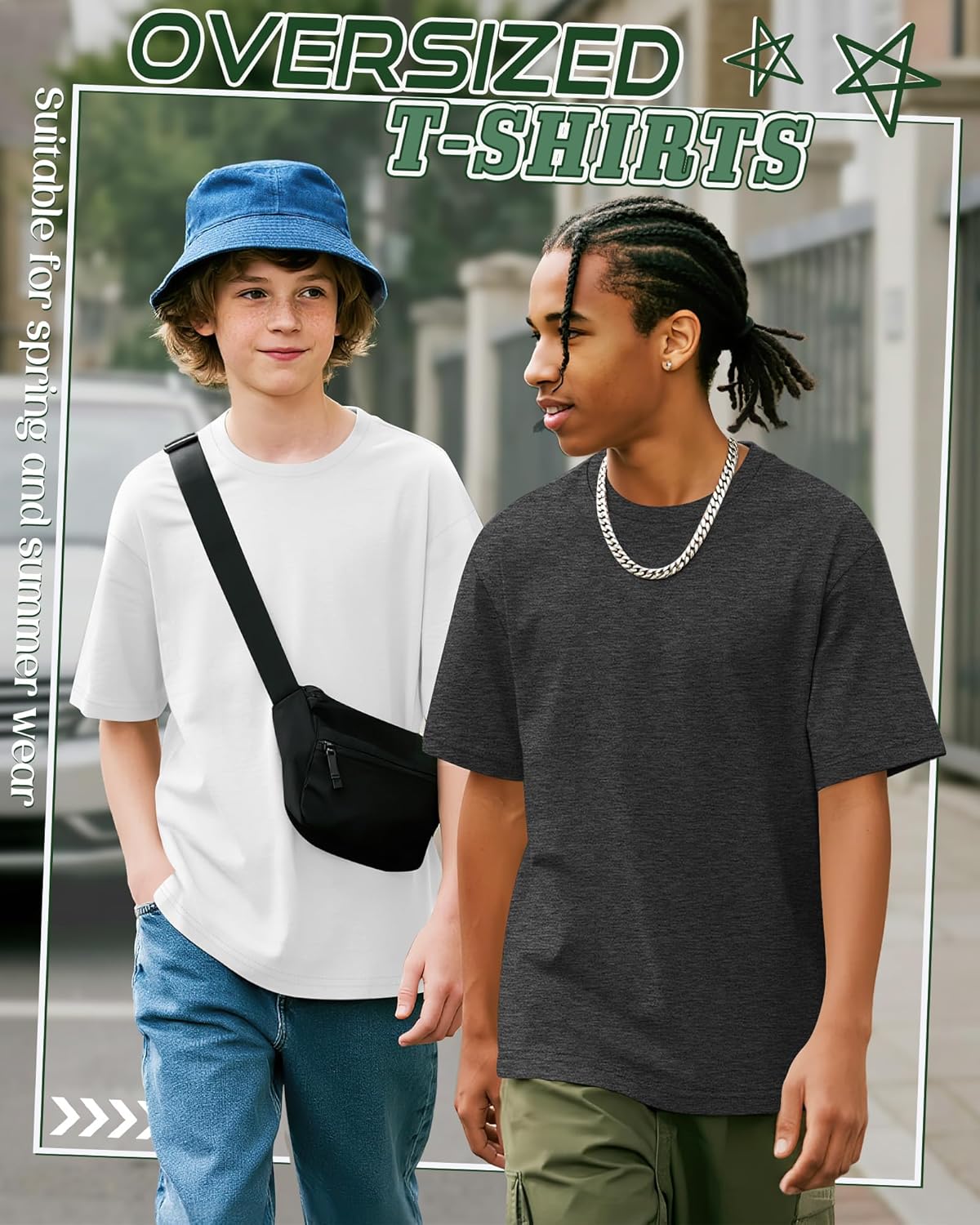 Oakgarden 5 Pack Boys Oversized Shirts Loose Fit Plain Short Sleeve Crewneck Tops Baggy Casual Basic Tees for Kids 5-14 Years