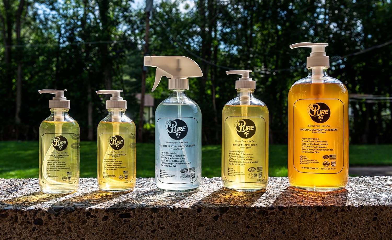 Pure Natural Cleaners Variety Pack Free & Clear Laundry Detergent, Liquid Hand Soap, Multi-Surface Cleaner, DishSoap, Plant-Based Products, Eco-Friendly, Biodegradable, Free of Harmful preservatives